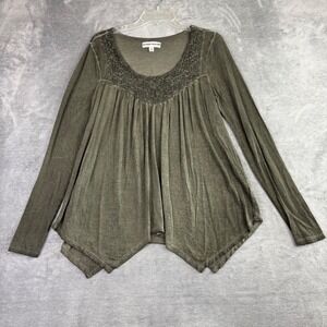 Knot Rose Green Long Sleeve Embellished Tunic‎ Top Women XS